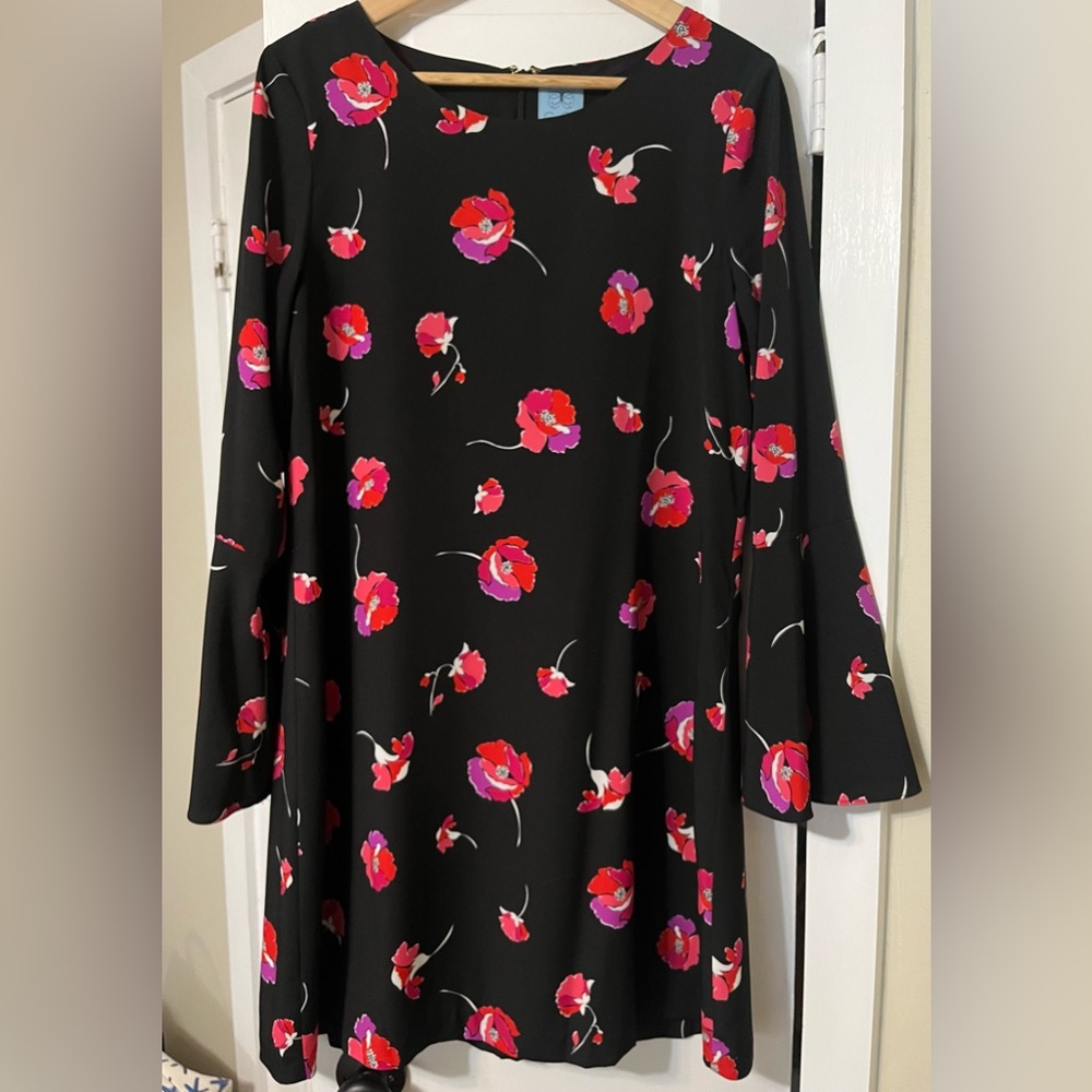 CeCe Black Floral Long Sleeve Dress